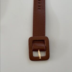 Brown Leather Belt with Gold Buckle